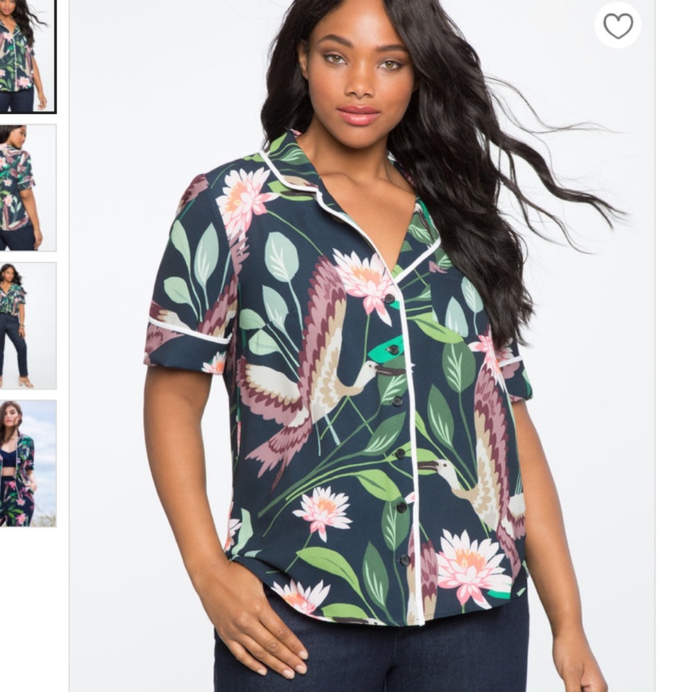 Eloquii Tropical Print Pajama Top Shirt